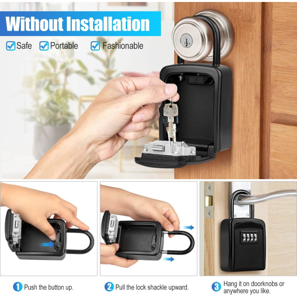 Säkerhetsnyckelbox Nyckelbox med kod [Väderbeständig] [Med avtagbart handtag] Bärbar Mini Secure Key Box Återställbar kod för utomhus och inomhus Sunmostar