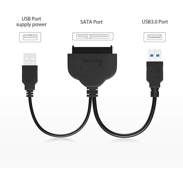 USB 3.0 till 2.5 tum SATA III-hårddisk/SSD-adapter med SSD-optimerad UASP-stödkabel bakåt USB 2.0 USB 3.0