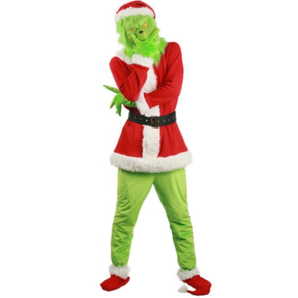 LionKnight Grinch Juldräkt Barn Jultomten Dräkt Herr och Dam 6 Styck Kostym Set - M (utan mask)- Lefou Sunmostar