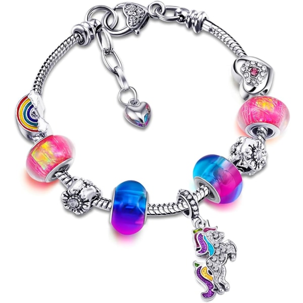Färgglad Unicorn Sparkly Crystal Charm Armband Armband för Girl Lady