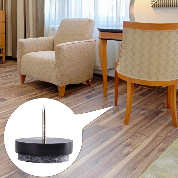 50 stycken möbelspik 24 mm svarta spikmattor med glidande filt med förvaringslåda för trämöbler stol, pallar och bordsben