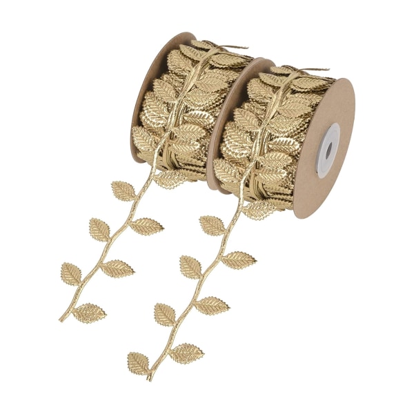 Set med 2 bandrullar med konstgjorda blad, Textil, 20 m, Guld