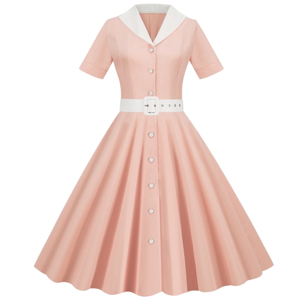 Betterlifefg-Ladies Party Swing Skate Dress 50-60-tals vintage midiklänning, rosa, L
