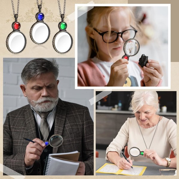 3 delar Förstoringsglas Halsband Förstoringsglas Hänge Halsband Vintage Läsförstoringsglas Förstoringsglas Huvud För bok Tidning Läshantverk Nee Sunmostar