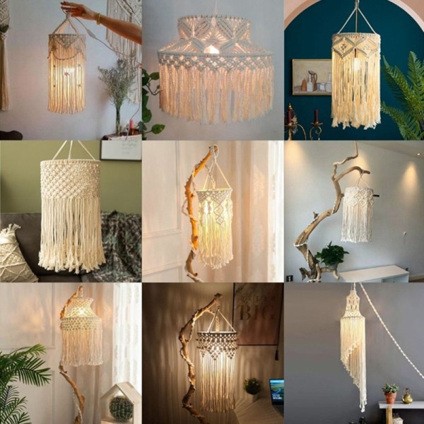 Stickad lampskärm Passande takskärm--Lefou Boho hänglampa för vardagsrum,  sovrum och badrum Bohemisk inredning Handvävd varm vit ( Sunmostar 1aca |  Fyndiq