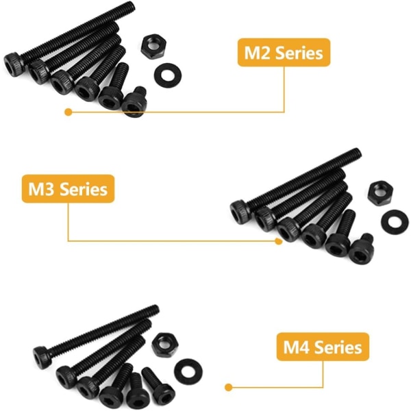 1080 ST M2 M3 M4 Kolstål Sexkantshuvud Knapp Hylshuvud Kabelbultar Skruvar med muttrar Sortiment (svart) Sunmostar