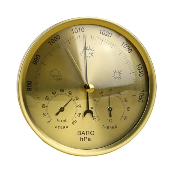 Metall 3 i 1 barometer väderstation för inomhus och utomhusbruk Barometer termometer Hygrometer med rostfritt stål Sunmostar