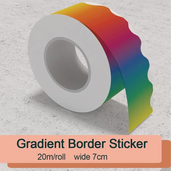Färgglad anslagstavla trim Gradient Färgglad Rainbow Rolled Border Trim 7CM*20M Gradient