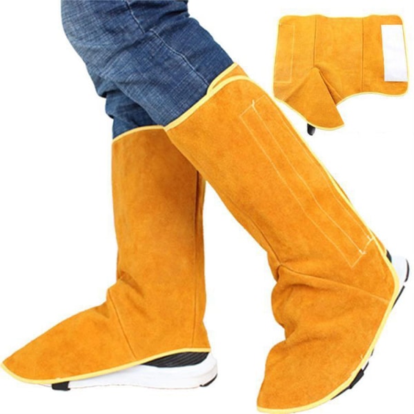 Långt skoskydd i nötläder 1 par svetsdamasker i läder Flamsäkra skoöverdrag Svetsararbetsskor Skyddsdamasker, gul