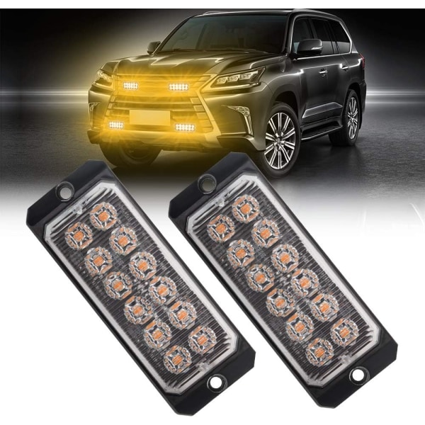 Nödblixtljus, 2 x 12 LED-blixtljus 36W Superbright bärnstensgaller Ytmonterad varningsljus för bil lastbilssläp 12-24V
