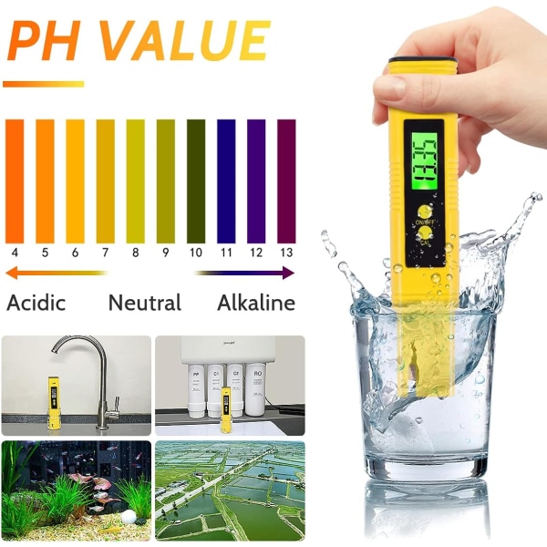 Digital PH-mätare, LCD Digital vattenkvalitetstestare, 0,00-14,00 PH-mätområde för dricksvatten, 0,01 Ph-noggrannhet, pH-vattenkvalitet T Sunmostar