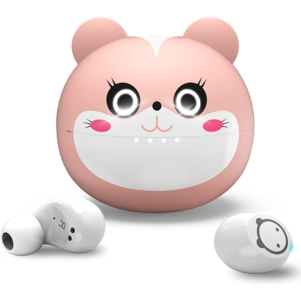 Trådlösa hörlurar för barn, rosa trådlösa hörlurar med mikrofonbrusreducering 36H speltid IPX5 vattentäta hörlurar för barn i örat Sunmostar