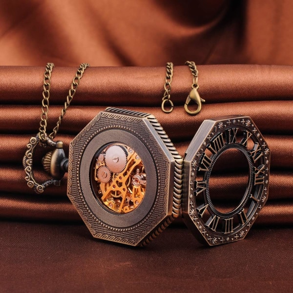 Mekanisk watch för män , vintage romersk urtavla watch, åttakantig brons case i rostfritt stål , för män kvinnor 13Treize