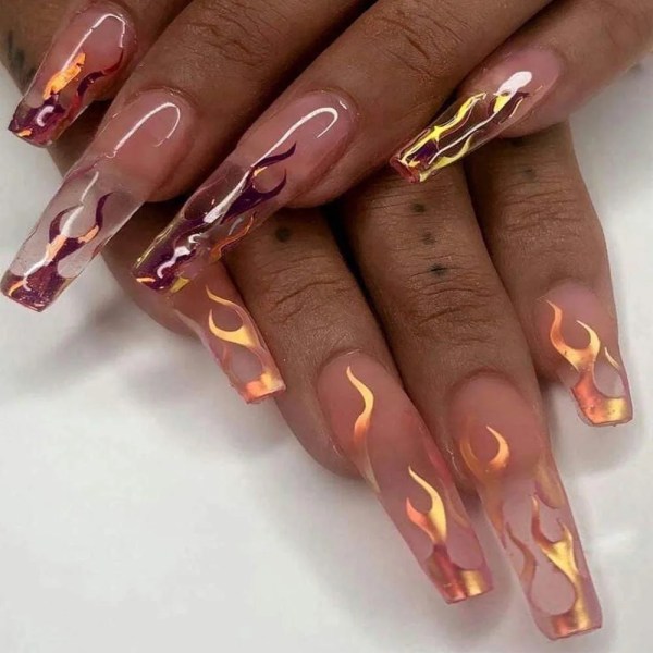 Flame Reflections Nail Stickers - 16ST Halloween Holographic Fire Flame Nail Art Dekaler Sunmostar