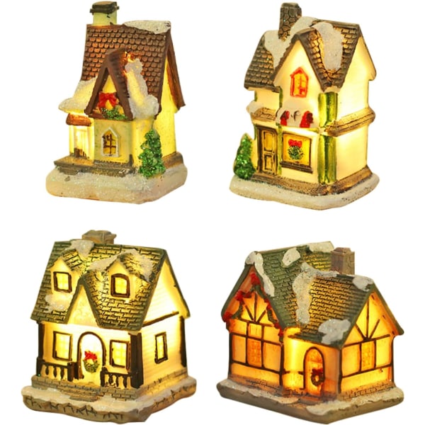 4 st Batteridrivna Christmas Village Houses Upplyst julbyChristmas Snow House Christmas Village SceneChristmas Village Buildi Sunmostar