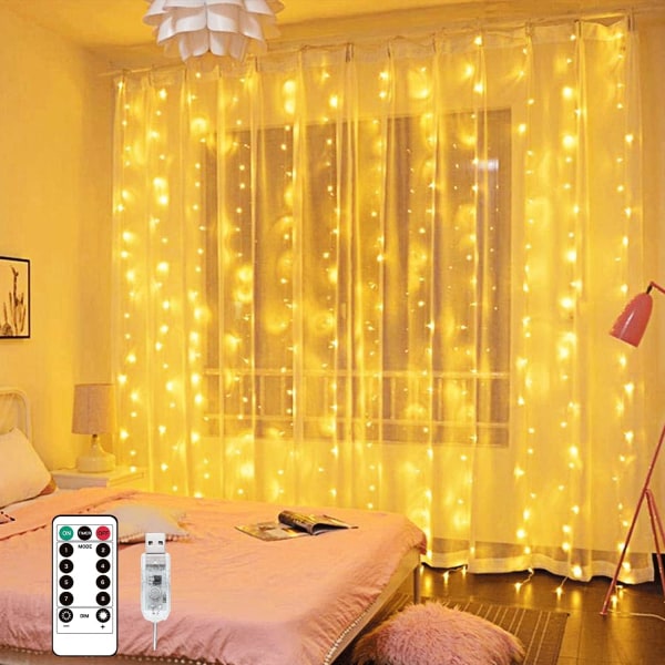 Guirlande Lumineuse Rideau, Rideau Lumineux USB 300 LED 3m*3m 8
