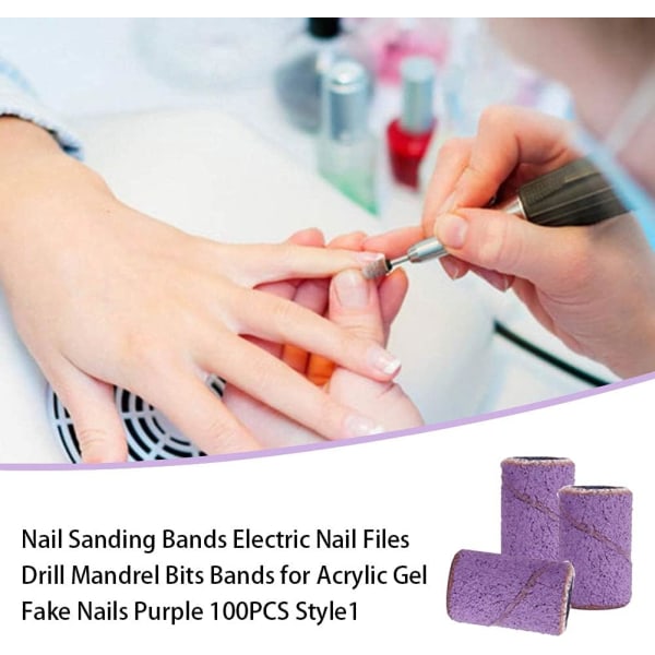 Nagelslipband, spetsar för nagelslipar, Elektriska nagelfilar Borrdorn Bitsband Lila 100 st (80 korn) Sunmostar