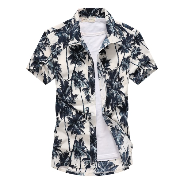 Betterlifefg-Herr hawaiiansk blommig kortärmad skjorta Casual T-shirt Sommar Beach Party Holiday Shirt Topp, vit, M