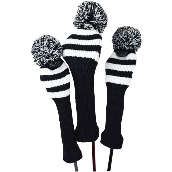 Stripes Knitted Golf Club Head Covers 3 Delar Set 1 3 5 Driver and Fairway HeadCovers Passar 460cc Drivers