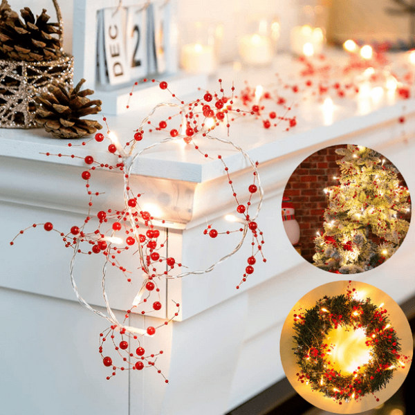 Christmas String Lights-30 LEDs Lighted Berry Beaded Garland Fairy Light för juldekorationer-3M(batteridriven) Sunmostar