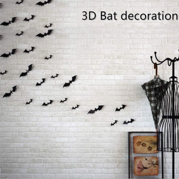 60st fladdermöss väggdekor Halloween 3D fladdermöss dekoration Läskiga fladdermöss väggdekor väggdekor 4 storlekar Realistisk PVC skrämmande svart fladdermus Halloween fest Sunmostar