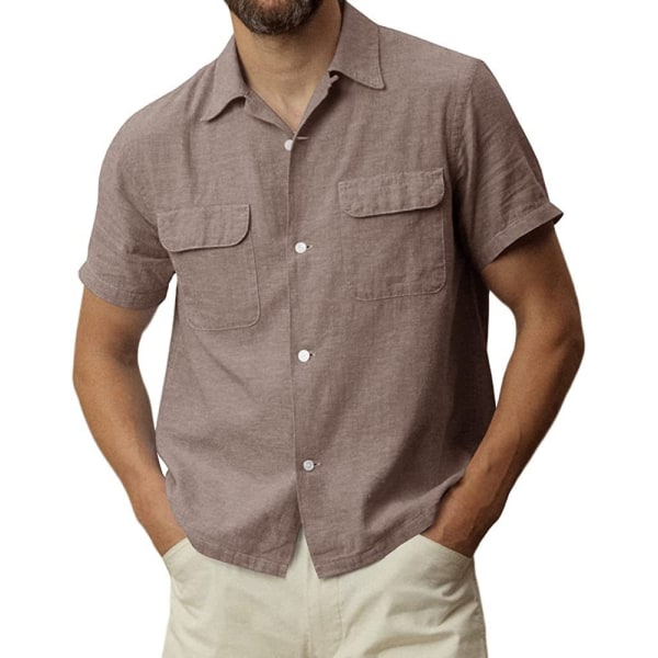Betterlifefg-Herr kortärmad button down skjorta med fickor Summer Casual Topp, brun, L