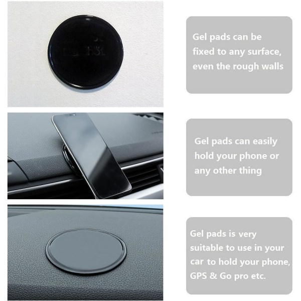 5 delar Nano Magic självhäftande gelkuddar, återanvändbar halkfri silikonmatta för biltelefonhållare och GPS, hem, kontor, spårfri pasta (80 mm, svart)