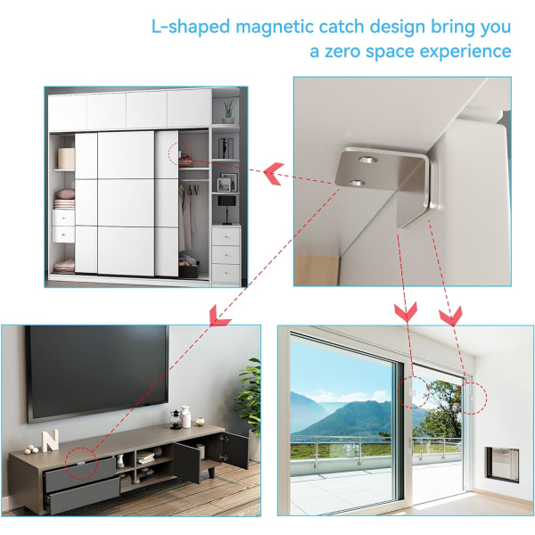 8 delar garderobsdörrmagnet, ultratunn stark magnet, "L" dörrmagnet, självhäftande magnet Sunmostar