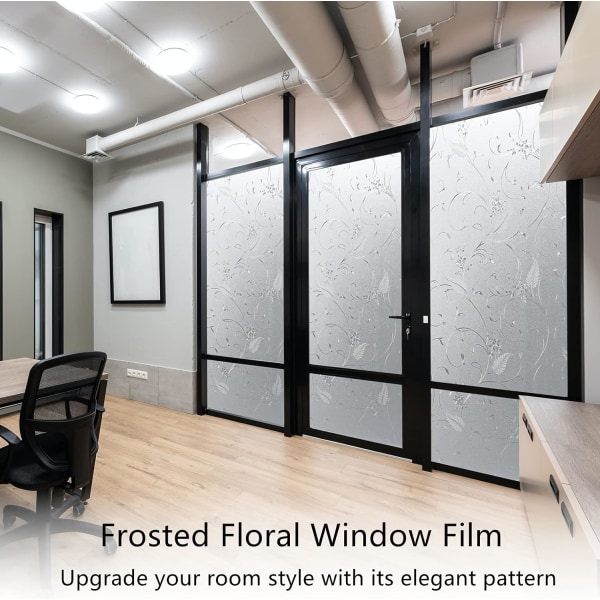 Etsad blommig fönsterfilm - Sekretessfönster klamrar sig fram Dekorativ frostad fönsterfilm Glasfilm för badrumskontorsdörrar utan lim 30cm x 200cm