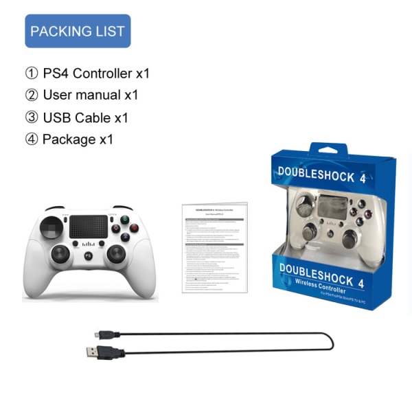 PS4 4:e generationen 4.0 privat läge trådlös spelkontroll Dual Vibration Bluetooth Kycklinghandtag med Gyroskop-Vit