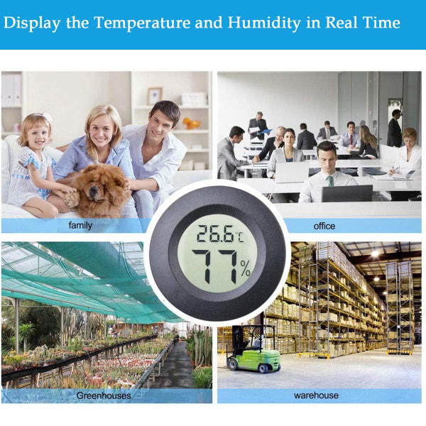 4-pack mini rund Celsius eller Fahrenheit inomhushygrometer med digital LCD-skärm för hygrometrar, burkar, inkubatorer, case, reptiler Sunmostar