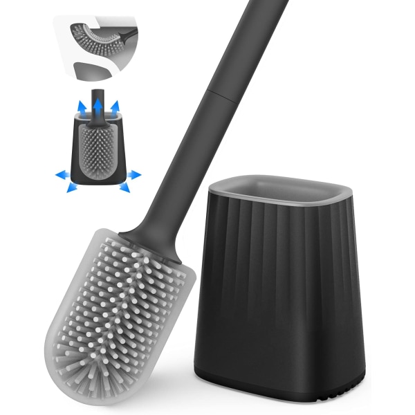 Betterlifefg-Väggmonterad avtagbar multifunktionell toalettborste (svart)