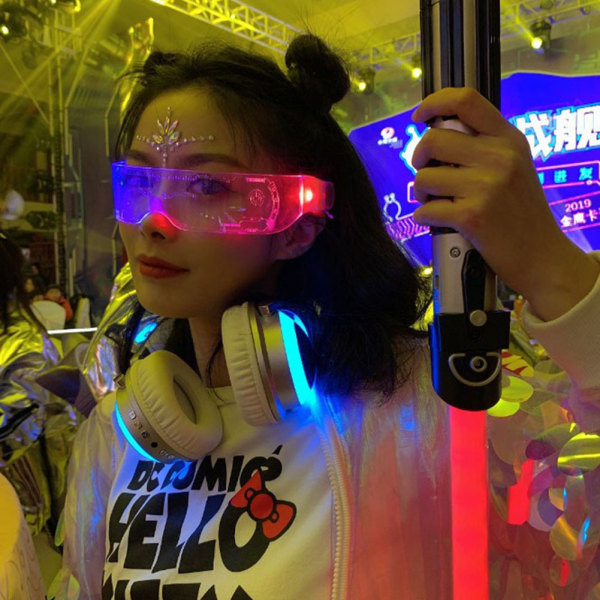 Futuristiska glasögon, Cyberpunk LED-ljusglasögon, Future Warrior-glasögon, många färger och driftslägen, perfekt för Cosplay och Lefou-fester