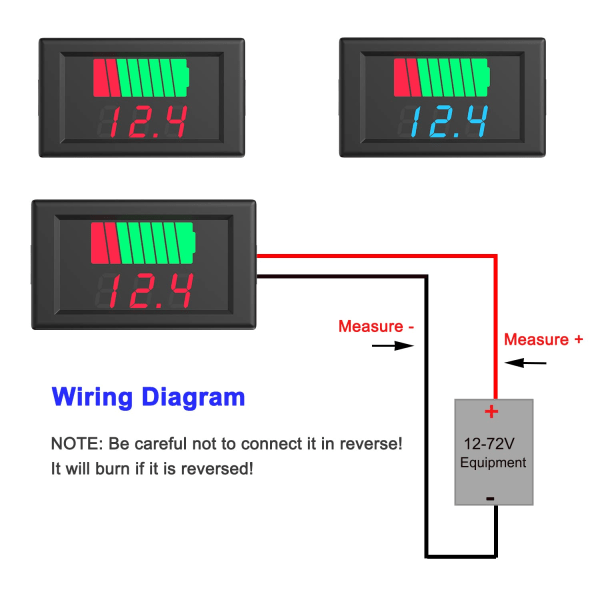 DC 12V, 24V, 36V, 48V, 72V batteritestare, 2 i 1 batterikapacitet Spänningsmätare Indikator, litiumjonbatteri spänningsläsare - Röd display Sunmostar