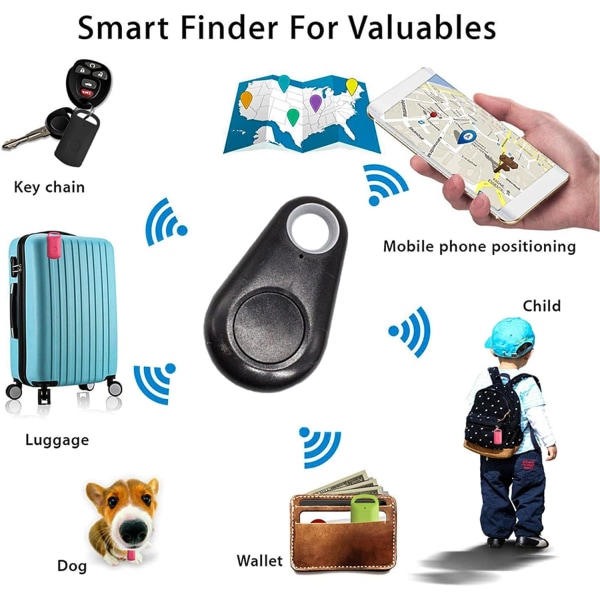 4 PCS GPS Tracker Smart Locator med Bluetooth för barn, hundar, äldre, bilar, plånböcker, husdjur, katter, motorcyklar, bagage, smartphones och selfies