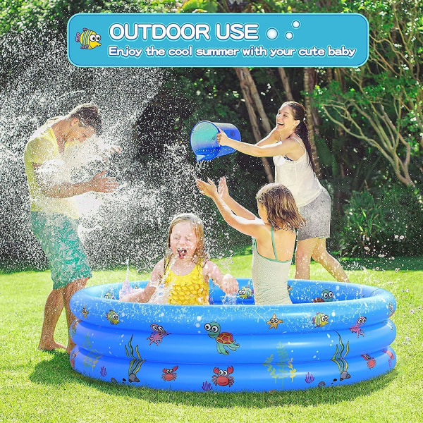 Uppblåsbar stoppning swimmingpool liten rund hopfällbar PVC-barnpool för familjedusch Portabelt badkar i vatten Lekcenter Fiske (100-CM)