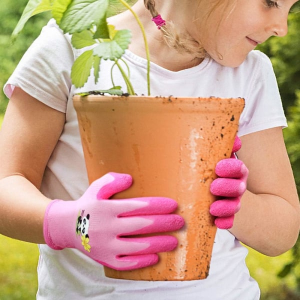 Säkerhetshandskar för trädgårdsarbete för barn i åldrarna 7-9 Gummipalm för vatten- och smutsbeständighet (7-9 år gamla, rosa)