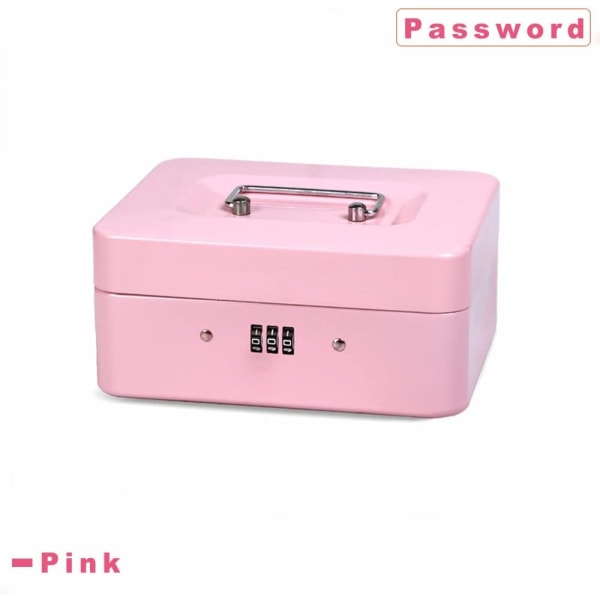 Låsbar säkerhetsbox i stål, mini portabel säkerhetsbox, mini portabel säkerhetsbox i stål, för bulkpengar, mynt (rosa), ladacee