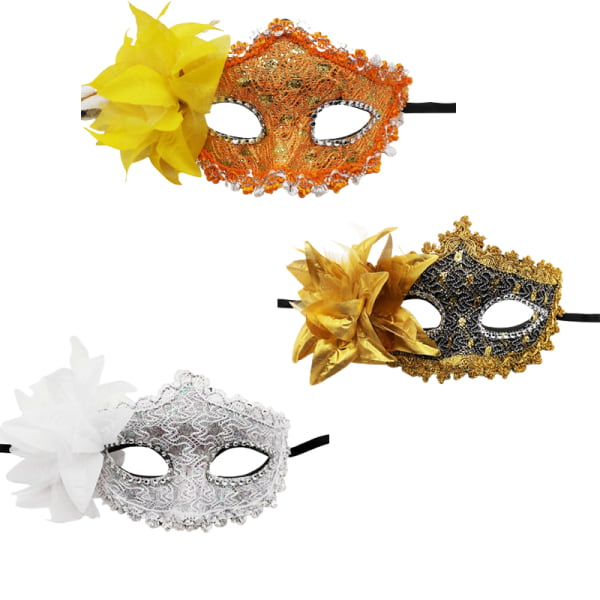 3-pack maskeradmasker venetianska masker halloween halvansiktsmasker blommiga kvinnor kostymmasker för karnevalsbal Maskerad festtillbehör Sunmostar