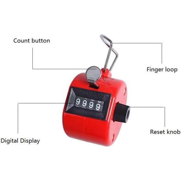 Handräknare i ABS-plast - 4-siffrig mekanisk räknare - Manuell klicker i plast - Set med 3, svart/vit/röd