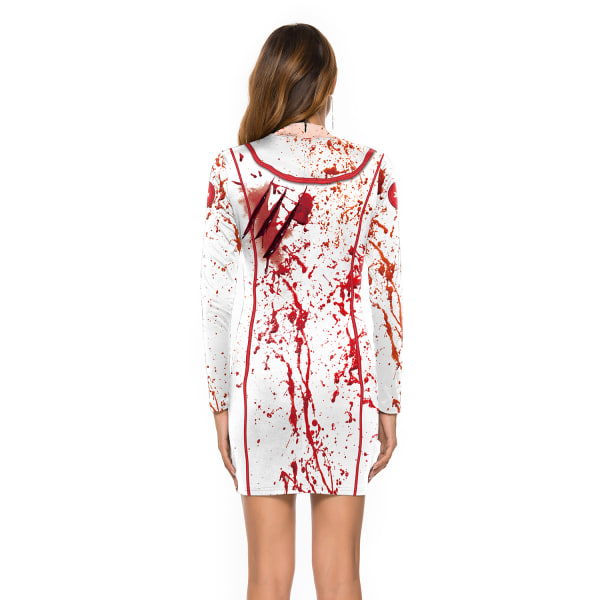 Halloween Zombie Sjuksköterska Klänning, Kvinnor Långärmad Skräcksköterska Uniform Killer Kostym, Blodig Halloween Ghost Outfit Sunmostar