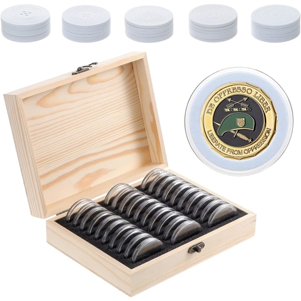 30 stycken myntförvaringslåda i trä kontantförvaringslåda, myntskyddsboxsamlare, 20mm/25mm/30mm/35mm/40mm, ladaceae