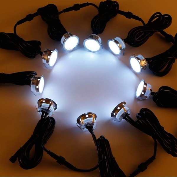 Lot de 10 Lampe de Spot LED Mini Ø18mm Eclairage encastré Inox pour Terrasse Enterré Plafonnier, IP67 Etanche DC12V Lumière Extérieure pour Sunmostar