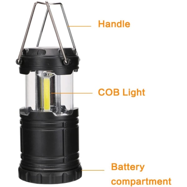 Bärbar LED campinglampa med hopfällbar krok, vattentät lampa, batteridriven lampa, bärbar campinglampa, applicerbar
