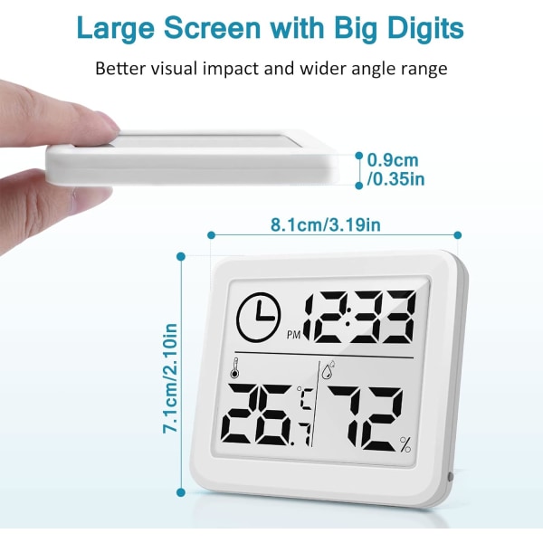 Inomhustermometer Termometer Hygrometer Digital LCD C/F Temperatur Luftfuktighetsmätare Väckarklocka -10-70C vit Fonepro Sunmostar