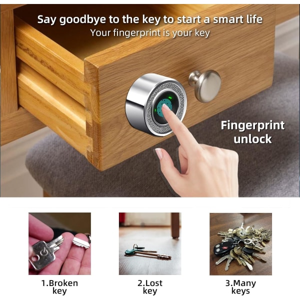 Möbellås med fingeravtryck, Smart Lock, USB laddningsbart, nyckellöst lås för hemlåda, kontor, lådskåp, garderob (20 mm)