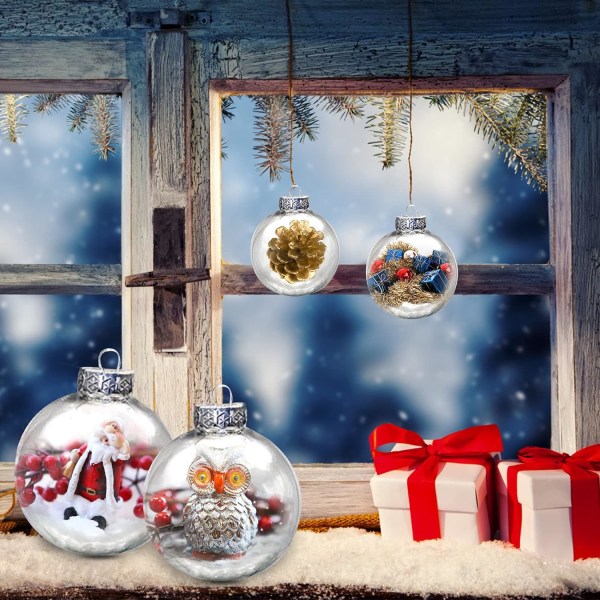 LionKnight julgranskulor 12 stycken plastfyllbara DIY julgranskulor för klara småsaker Fyllbar julgranskula Anpassningsbar Sn Sunmostar