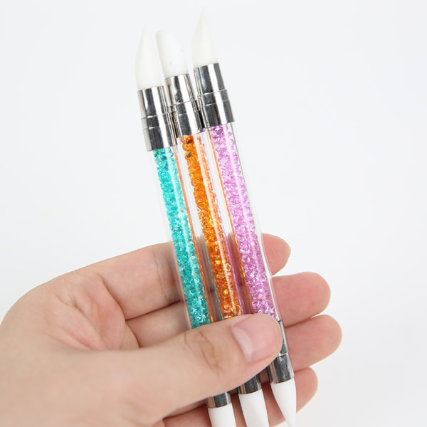 5 Styck Silikon Nail Art Acrylic Pen Borstar, Strasshandtag Dubbelsidig Nail Art Pen Sunmostar