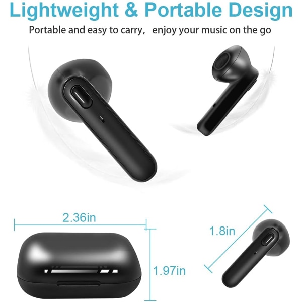 Trådlösa hörlurar Bluetooth 5.1 hörlurar Uppslukande stereoljud in-ear-headset med case Inbyggd mikrofon Vattentäta hörlurar (svarta) Sunmostar