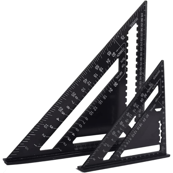 2 stycken fyrkantig triangel vinkellinjal Gradskiva Hög precision aluminiumlegering mätverktyg, aluminium fyrkantigt Carpenter fyrkantigt verktyg, svart (1 Sunmostar